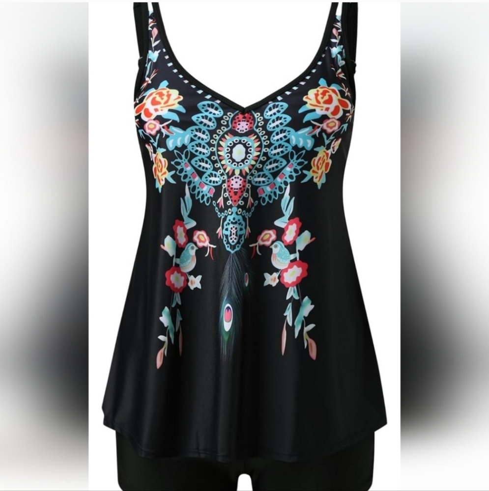 Floral Black Tankini Set - Picture 2 of 10